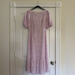 Who What Wear Purple Linen Blend Open Back Tie Midi Dress Size Small w/ Pockets